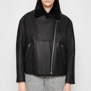 Iro Black Leather and Shearling Coat Size M